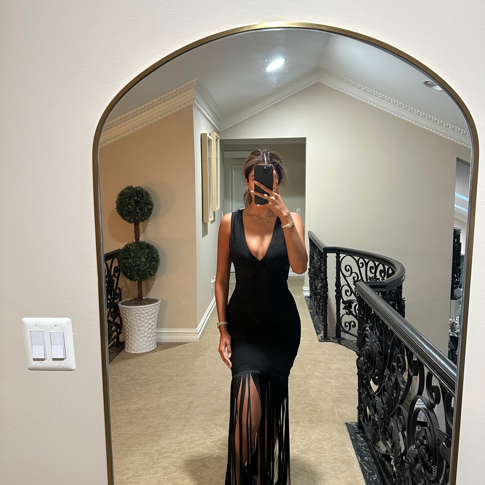 Elegant Black Fringe Evening Dress